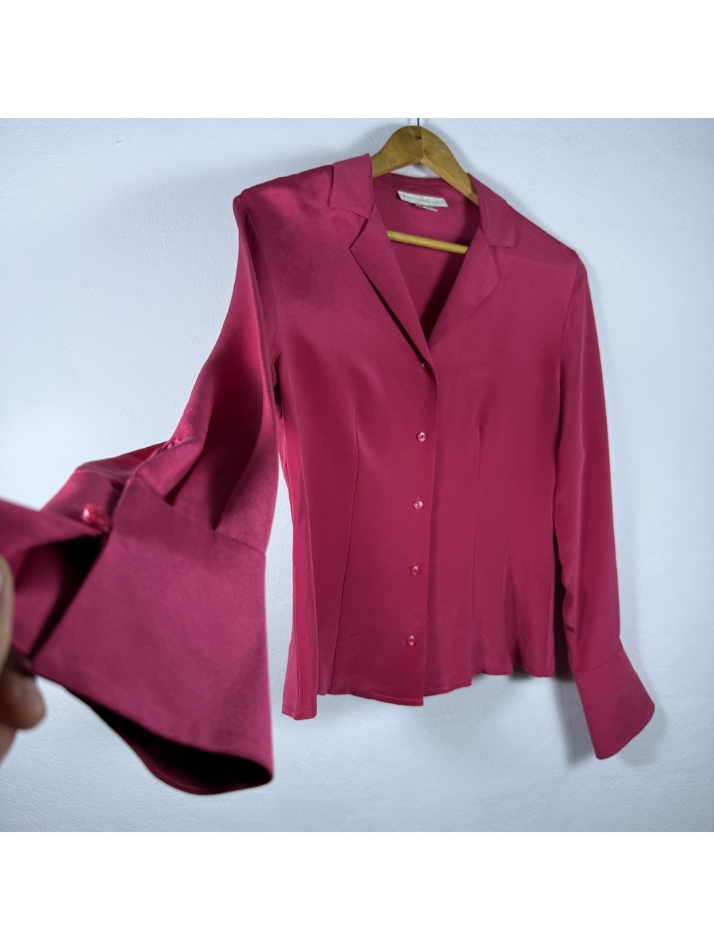 Vintage Office Siren Silk Red Blouse Size 10 Romantic Old Money Corporate Chic